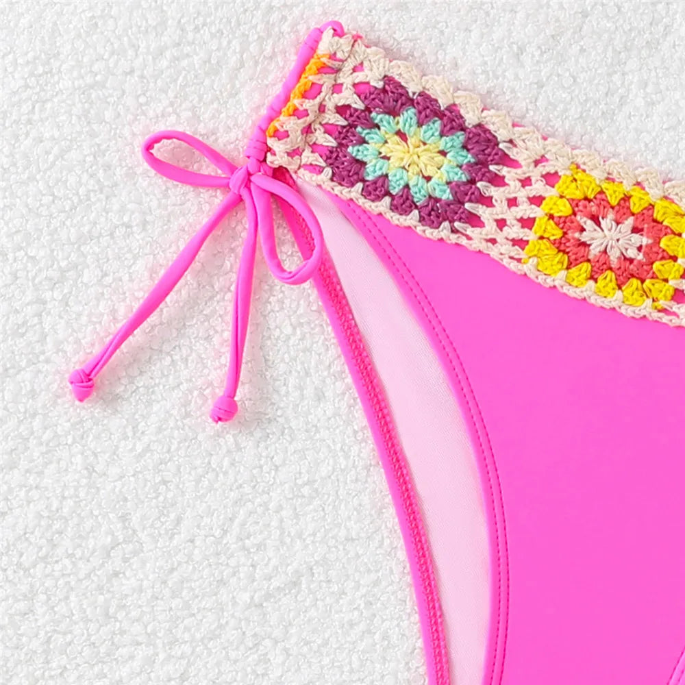 Black Thong Micro Knitted Crochet Bikini 2025 String Halter Swimwear Sexy Swimsuit Women Lace-up Bathing Suit Black Bikinis Sets