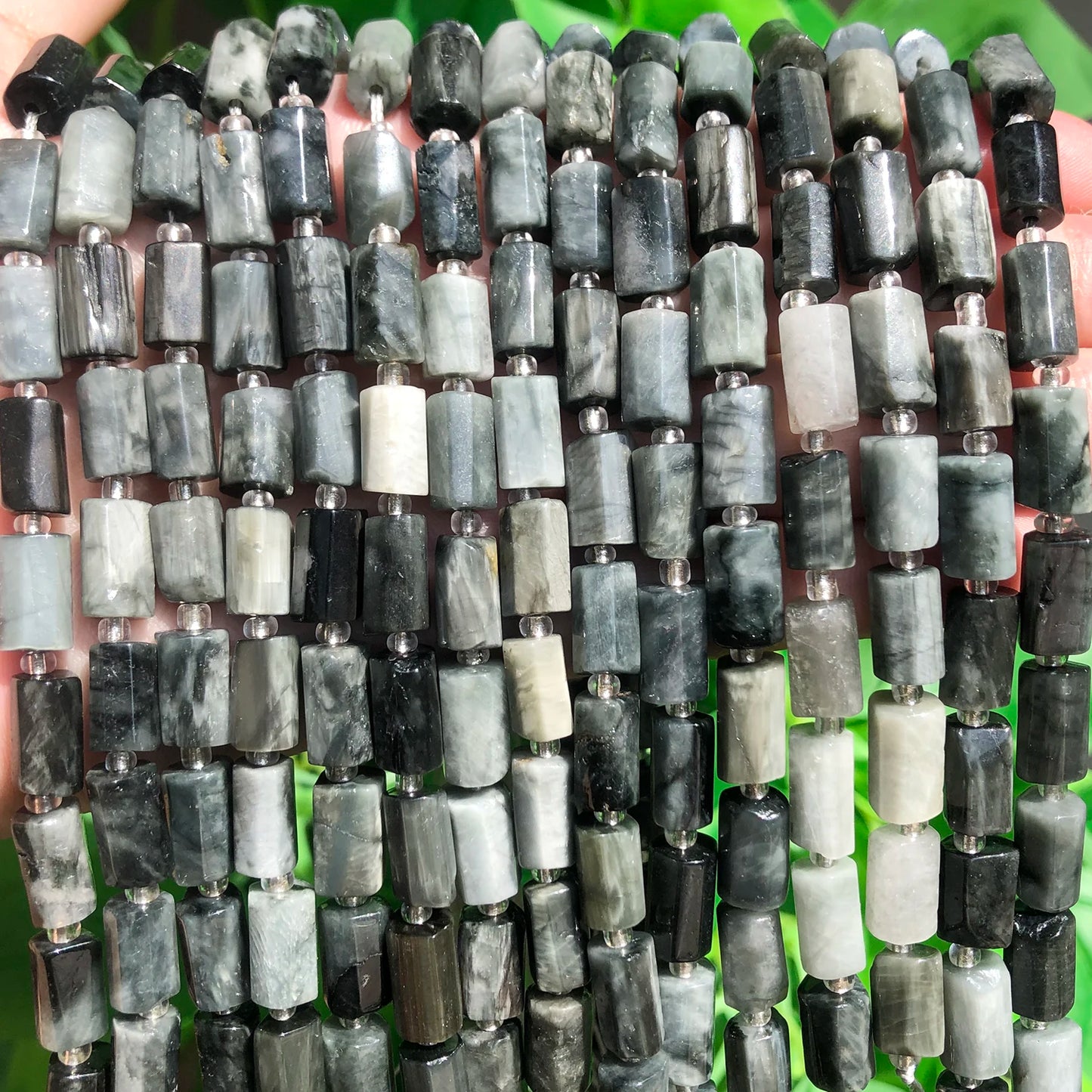 Natural Stone Bead Black Tourmaline Cylinder Shape Loose Spacer Beads for Jewelry Making DIY Bracelet Necklace Accessories 7.5''