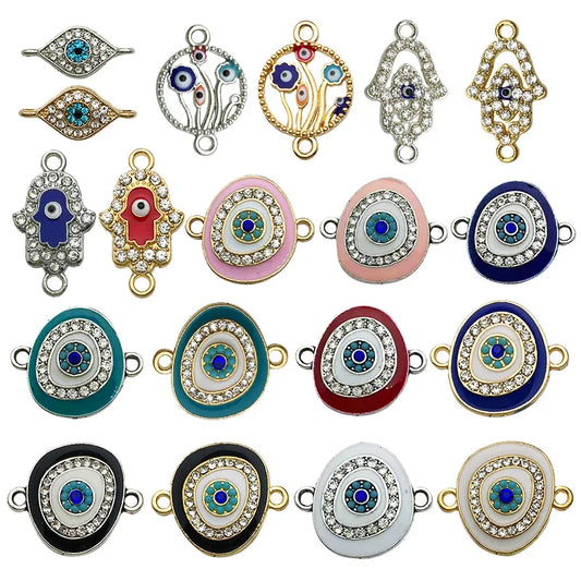 KC 2 Holes Connector Rhinestone Evil Eye Charm For Jewelry Making DIY Bracelet Necklace Bangle Accessories Supplies Wholesale