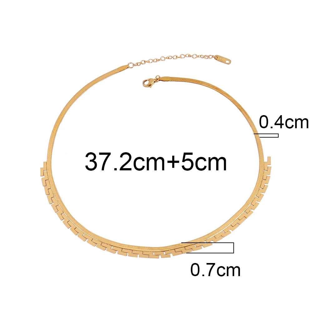 Trendy Stainless Steel Necklace For Women Gold Silver Color Round Geometric Pendant Necklace Choker Snake Chain Necklace Jewelry