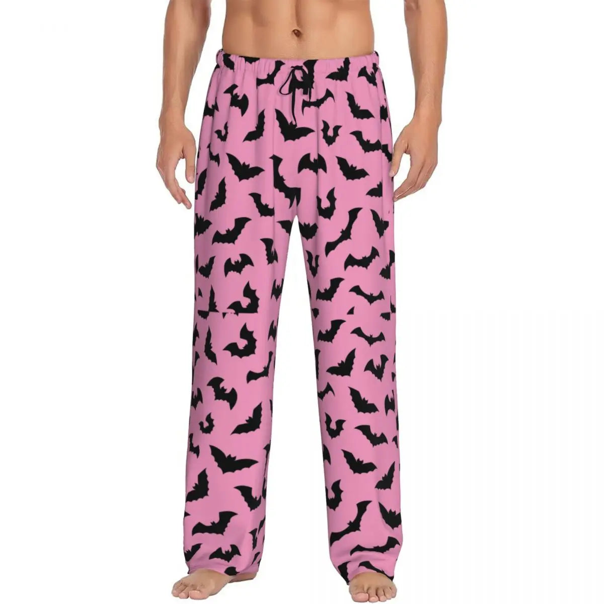 Custom Cute Spooky Halloween Bats Black And Purple Pajama Pants for Men Lounge Sleep Drawstring Sleepwear Bottoms with Pockets