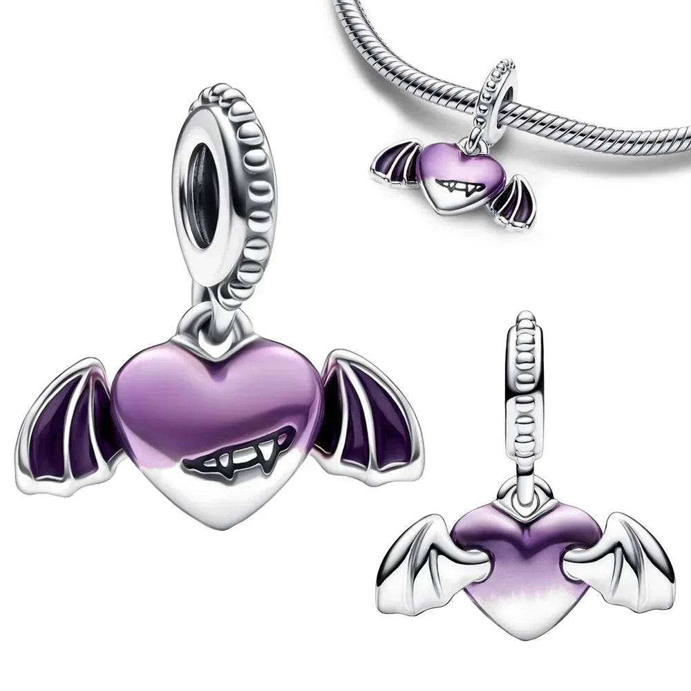 Sterling Silver 925 Halloween Series Luminous Pumpkin Blood Devil Charm for Women Original Bracelet Diy Jewelry Making Gift