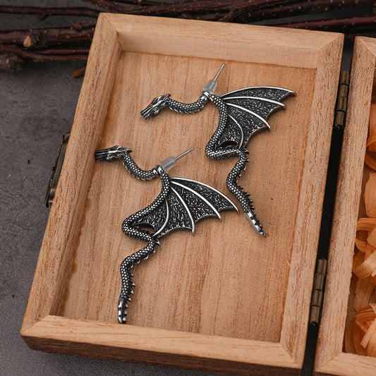 Vintage Viking Dragon Drop Earrings Men Women Fashion Stainless Steel Nordic Rune Amulet Jewelry Halloween Party Gift