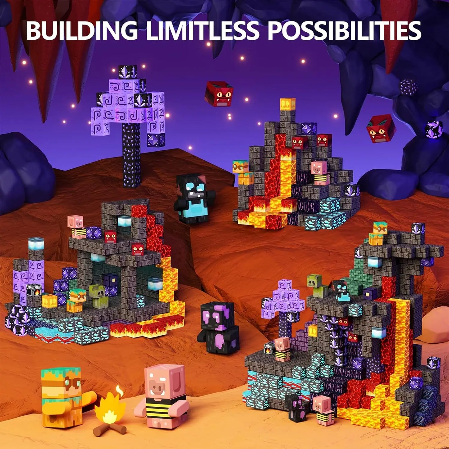 100PCS Magnetic Blocks Building Toys Cave World Magnet Construction Set STEM Educational Sensory Christmas Gift For Kids