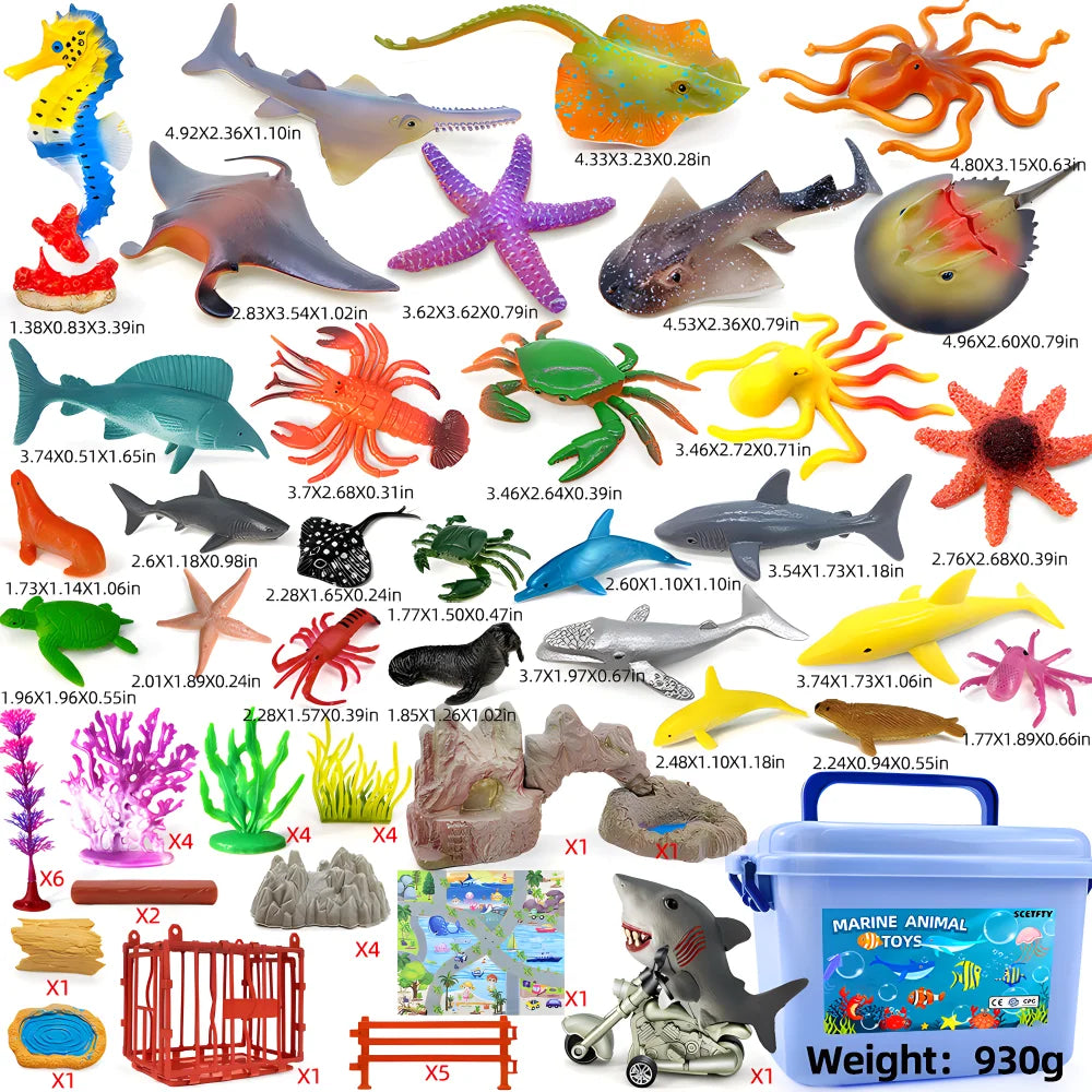 Solid core plastic Marine animal Submarine biological model starfish shark model storage box set Educational toys Christmas gift