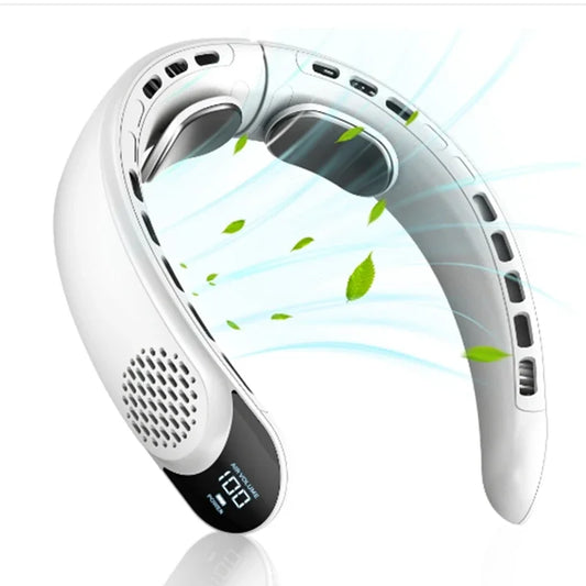 4000mAh Leafless Portable Neck Fan 3 Gears Adjustable Super Strong Wind Fast Cooling Multi-Function Digital Display Neck Fan   4