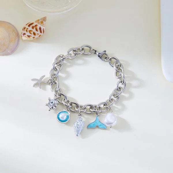 Bohemian Conch Starfish Shells Beaded Bracelets for Women Girls Boho Style Shell Beaded Beach Bangles Jewelry Gift Adjustable