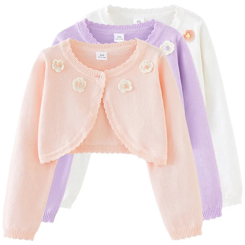 2-14 years old Purple girls Cardigan Thin Spring Children's knit sweater 3 4 6 8 10 12 14 year old children's clothing