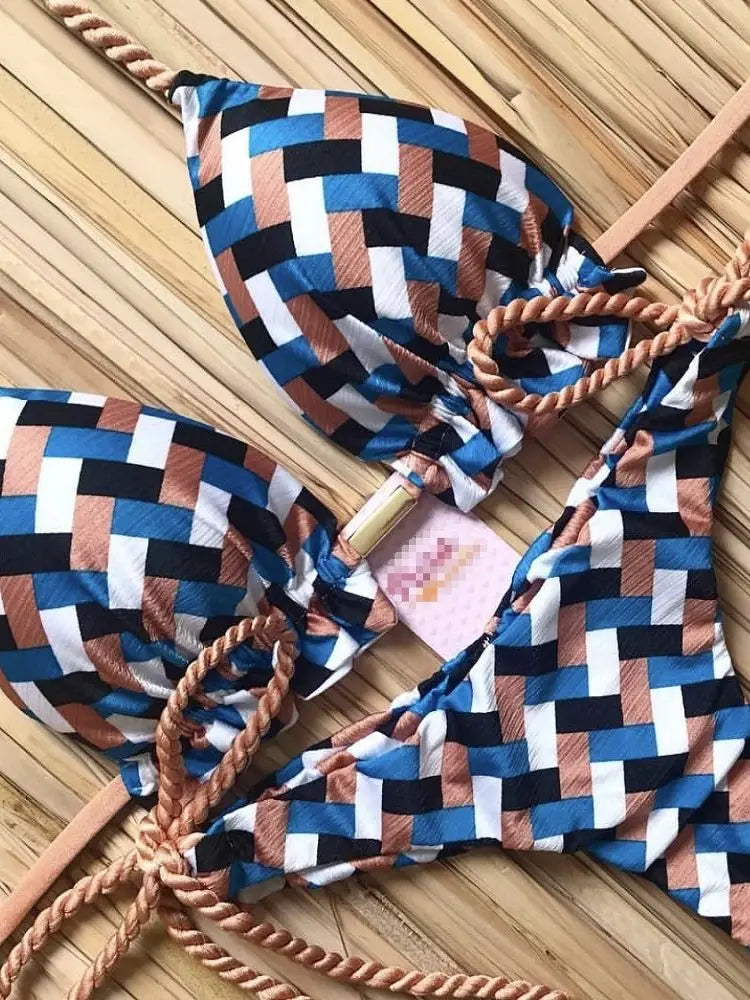 RUOTONGSEPT 2023 Striped Bikini Set Knotted Swimsuit Women Biquinis Beach Sexy Thong Swimwear Bandage Brazilian Mirco Bikinis