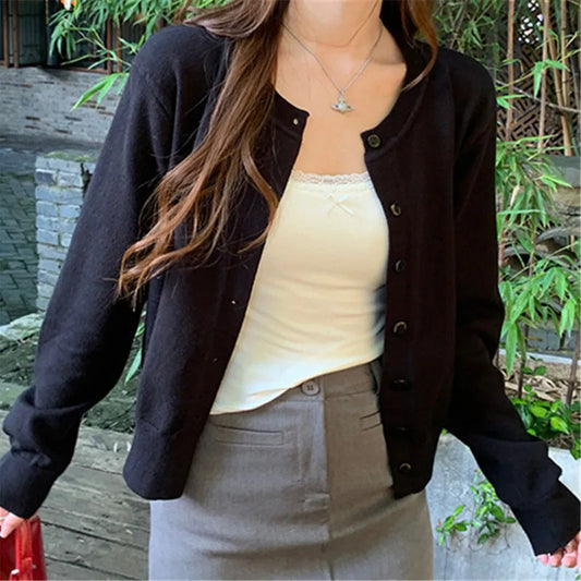 2025 Autumn Winter Knitted Cardigans Women Long Sleeve Tops O Neck Single Breasted Solid Soft Sweaters Mujer