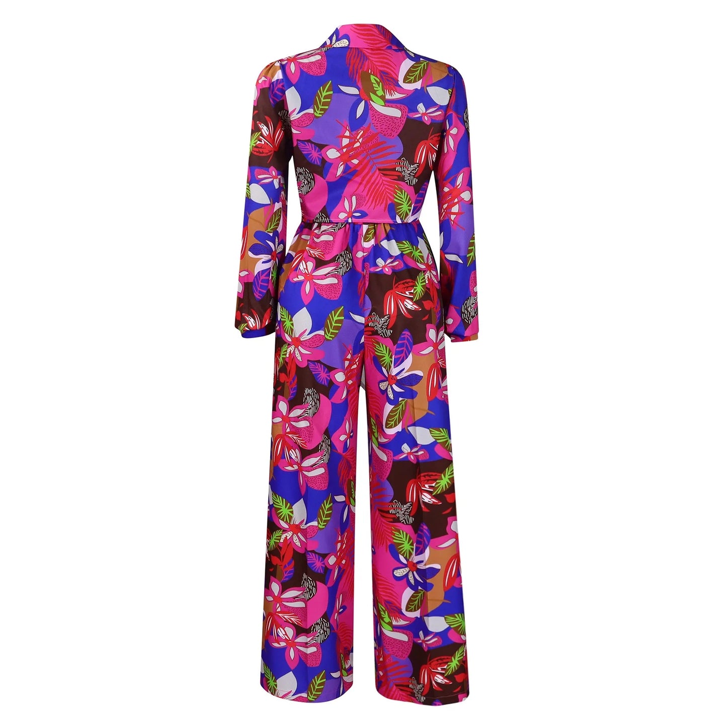 Women 2 Pieces Printed Pants Sets Blouse & Wide Leg Pants Floor Length Fashion High Street Wear Female Two Pieces Matching Sets