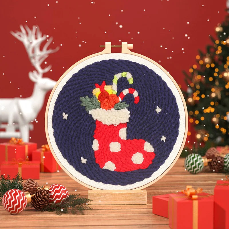GATYZTORY DIY Punch Needle Embroidery Kit Santa Claus Snowman Frame Punch Set for Beginners Easy Handicraft DIY Christmas Gift