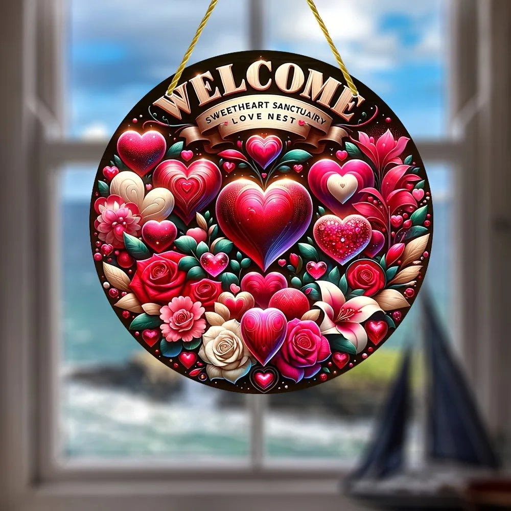 Flower Suncatcher, Stained Window Hanging, Acrylic Sign, Winter Decor, Round Sign, Wreath Sign, Wreath Center, Christmas Gift