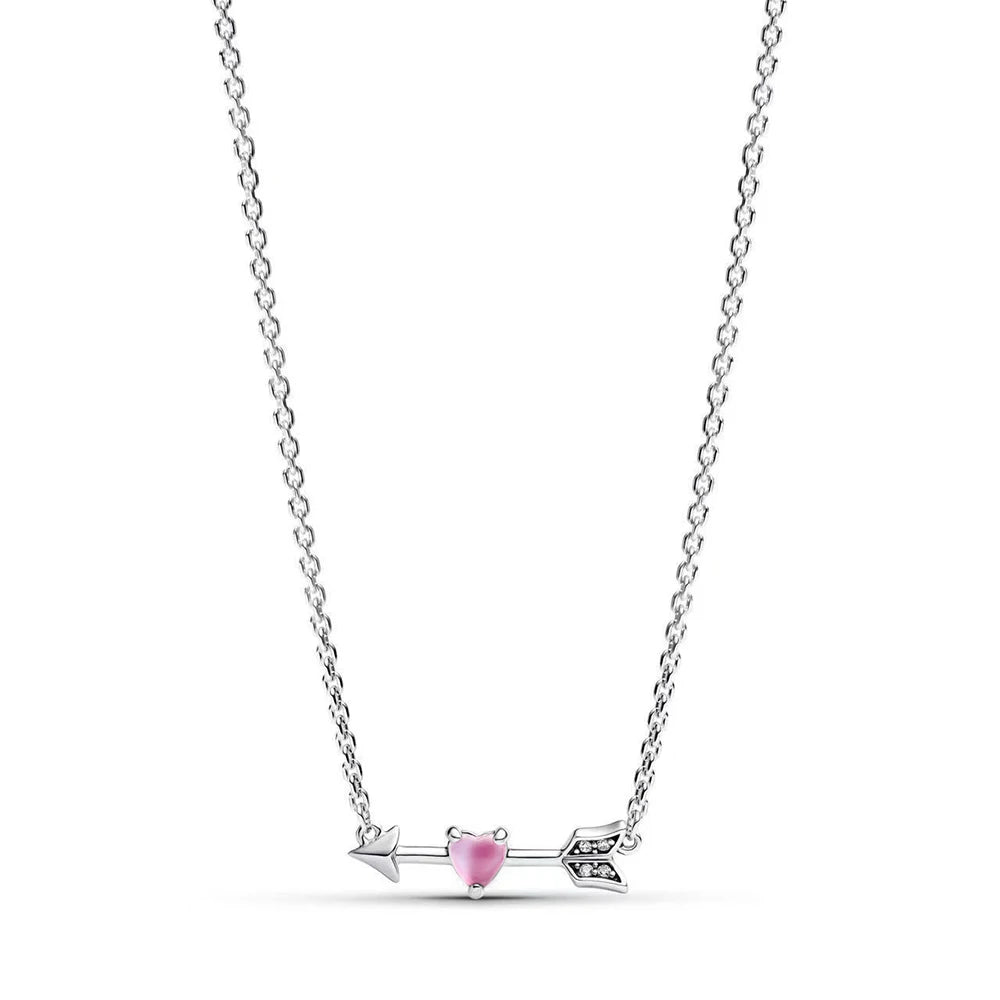 Hot Sale Original 925 Sterling Silver Colorful Bow Tie Necklace Red Heart Pendant Round Necklace Classic DIY Fine Christmas Gift