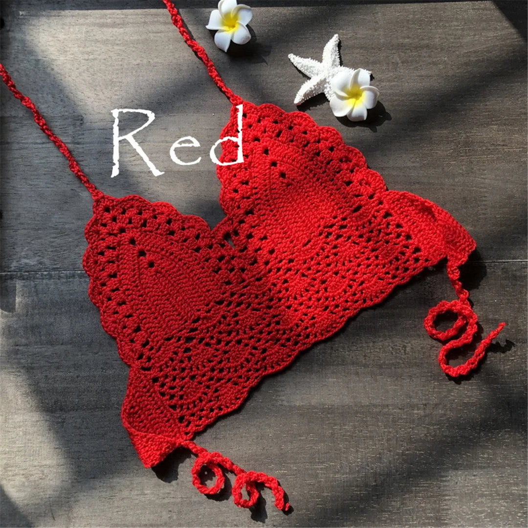 S - XL 9 Colors Crochet Knitted Bikini Top Female Swimsuit Women Swimwear Bather Bathing Suit Swim Hollow Out Beach Top V4193