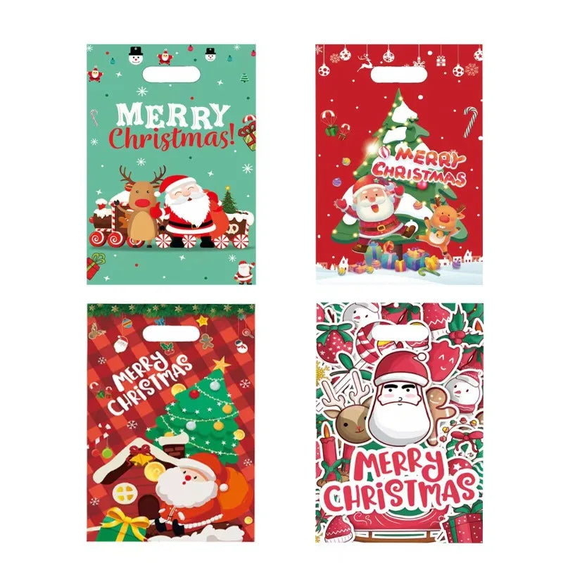 10Pcs Christmas Gift Bags Christmas Candy Cookie Bags Santa Claus Plastic Pouch Kids Xmas Packaging Christmas Decoration 2025
