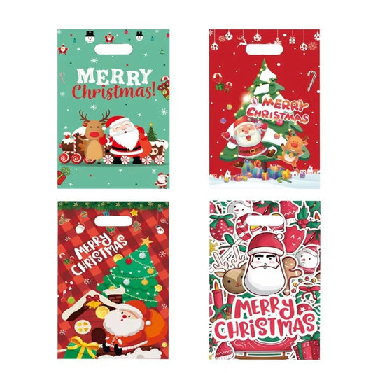 10Pcs Christmas Gift Bags Christmas Candy Cookie Bags Santa Claus Plastic Pouch Kids Xmas Packaging Christmas Decoration 2025