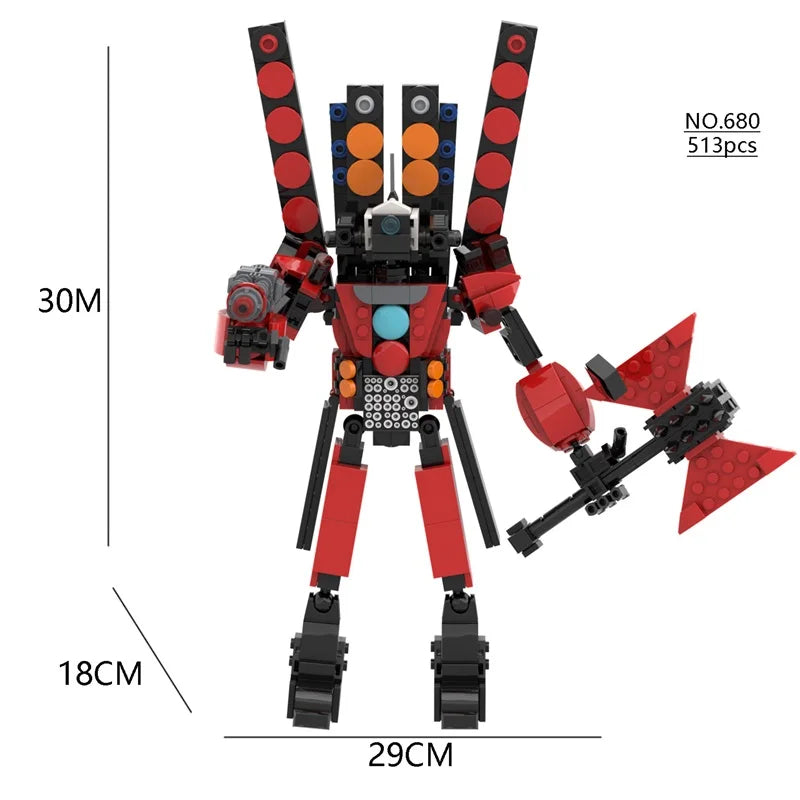 New Skibidi Toilet Titan Guitor Speaker Man Building Blocks Set With Battle-axe Creative DIY Bricks Toys For Boys Christmas Gift