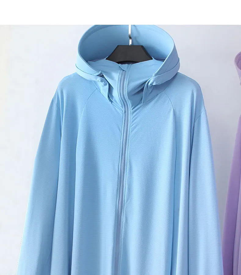 Sunscreen Sun Protection Long Coat Hooded Washable Ruffles Adjustable Waist Beach Anti-UV Dress For Women UPF50+ Long Coat 5XL