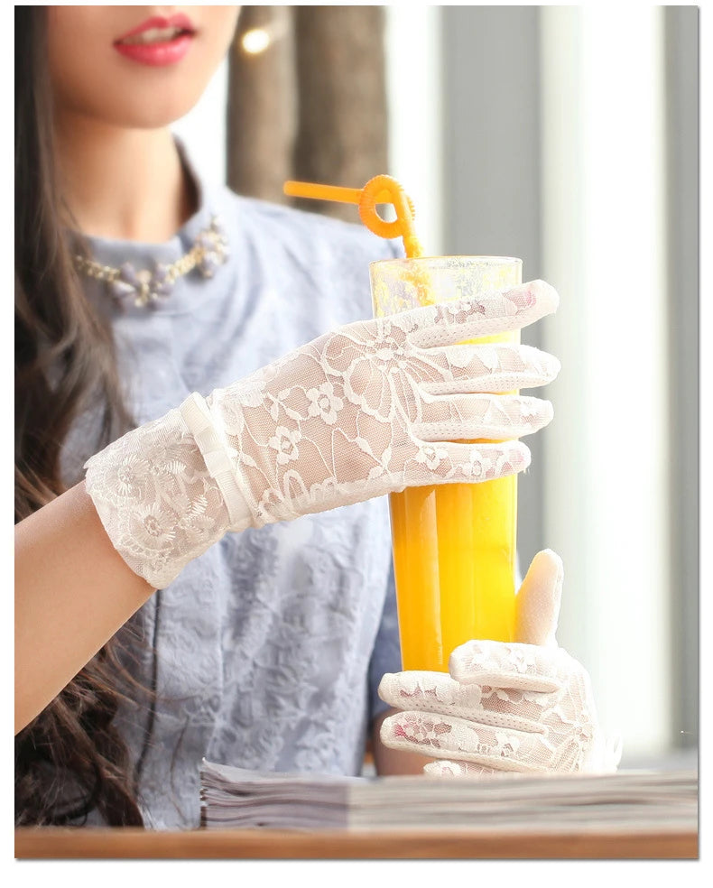 New Women's Summer Ice Silk Lace Anti Ultraviolet Thin Electric Car Driving Anti-skid Breathable Cool Sun Protection Gloves