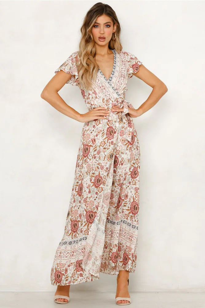 2024 Summer Leisure Hot Sale Holiday Printed Dress Sexy Long Dress Women's Wear