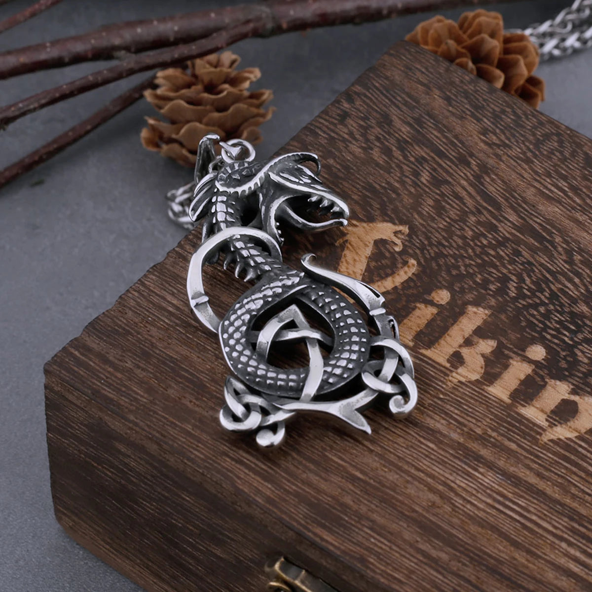 Nordic Viking Retro Dragon Necklace Men's Rattlesnake Amulet Hip Hop Stainless Steel Dragon Pendant Viking Animal Jewelry Gift