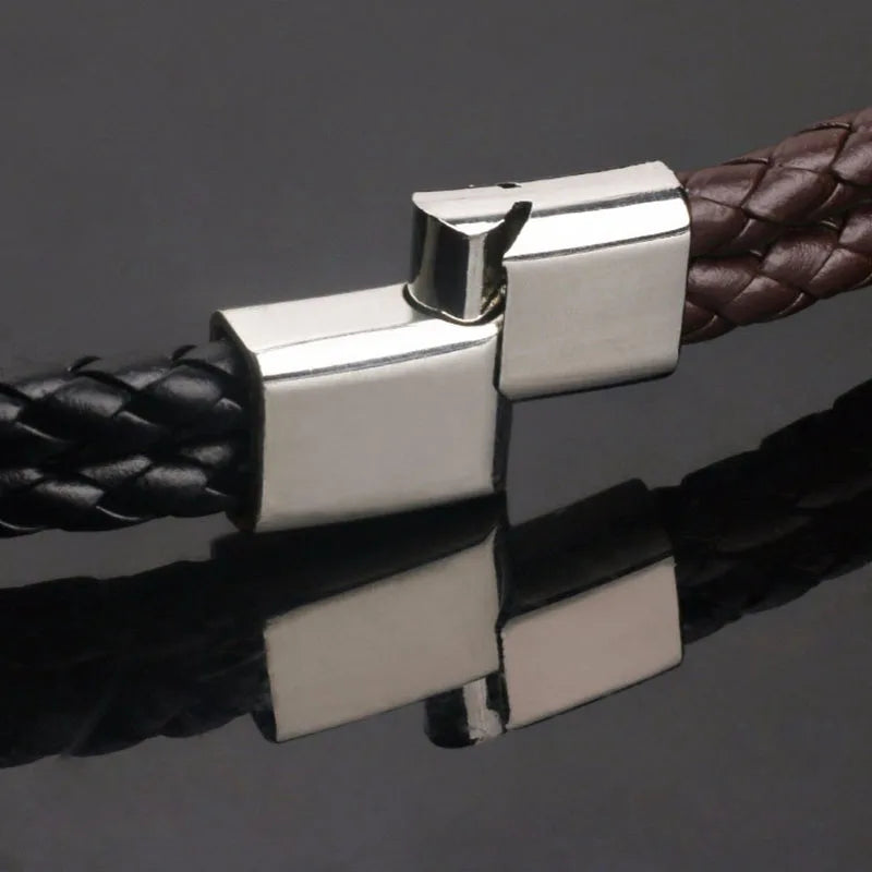 Vintage Genuine Leather Bracelet for Men Handmade Woven Bracelet Magnetic Clasp Wrap Bracelet Homme Hand Jewelry Accessories New