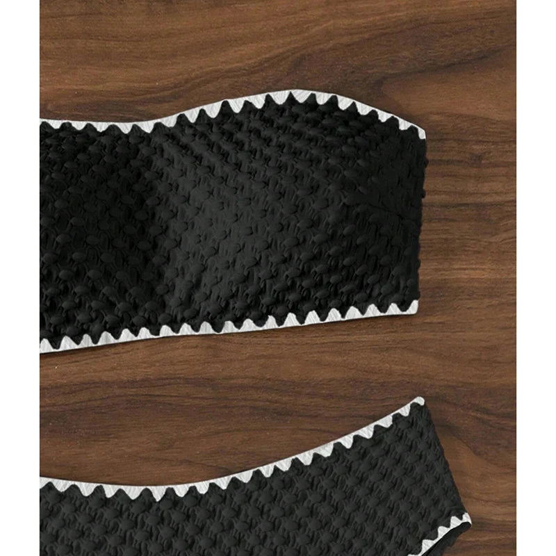 Elegant Strapless Swimwear Women Bikinis Fashion High Waist Split Bathing Suit 2025 New Casual Beachwear Swimsuit Two Piece Sets