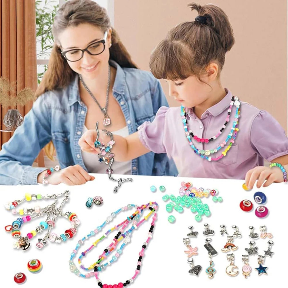 Charm Bracelet Making Kit with Jewelry Box & Nail Polish Jewelry Making Kit Birthday Christmas Gifts for Girls Ages 6-12