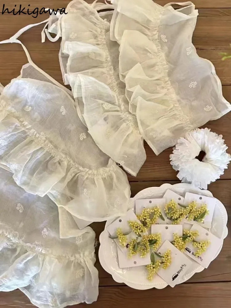 Mini Skirt Women 2025 Faldas Mujer De Moda Chic Saia Solid Color Korean Sweet Jupe Bandage Ruffles Cute Y2k Skirts New Bottoms