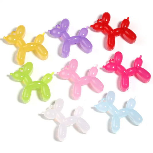 10pcs/Bag tiki hot 34mm Acrylic Jelly Colorful Cartoon 3D cute Balloon Dog DIY Bead Keychain Phone Chain Pendant Accessories