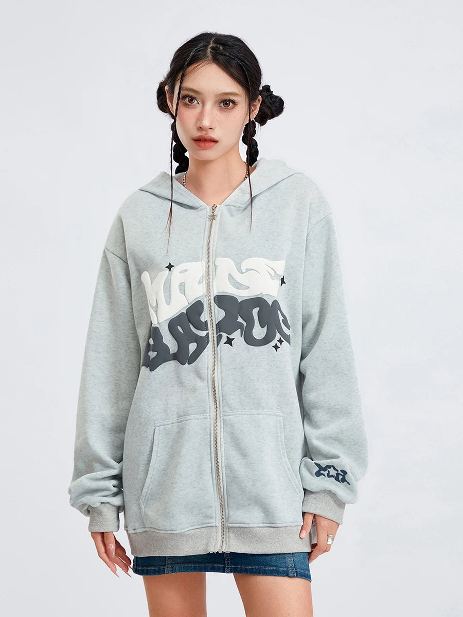 Women s Zip Up Hoodies Long Sleeve Letter Print Oversized Sweatshirts Jackets Streetwear Tops