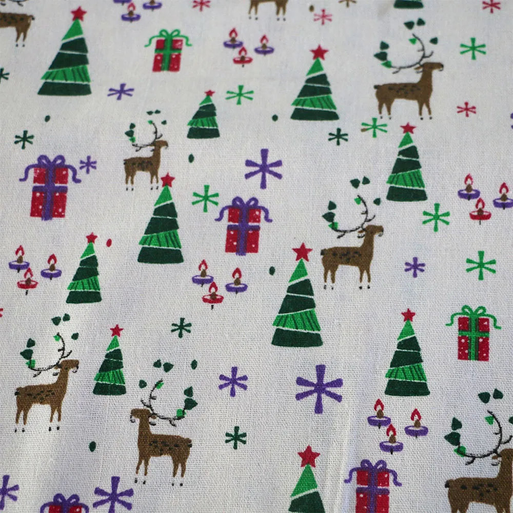 45x145cm Elk Snowflake Printed Linen Cotton Fabric Wrinkle-Resistant for Doll Clothes DIY Quit Sewing Kits Christmas Gift Craft
