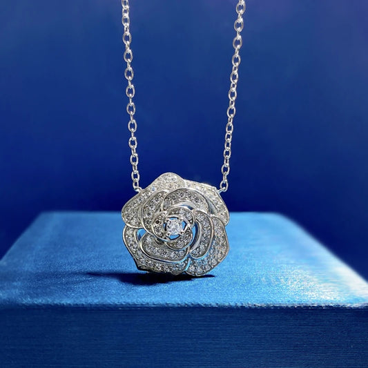 Classic Flower Moissanite Diamond Pendant 100% Real 925 Sterling Silver Wedding Pendants Necklace For Women Chocker Jewelry
