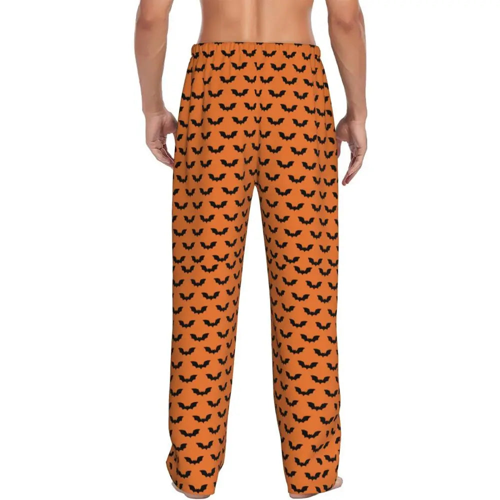 Custom Cute Spooky Halloween Bats Black And Purple Pajama Pants for Men Lounge Sleep Drawstring Sleepwear Bottoms with Pockets