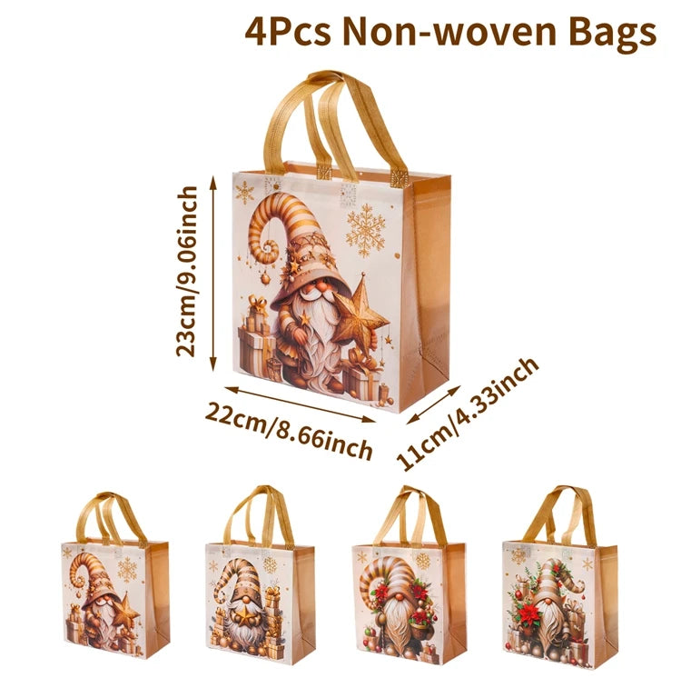 4pcs Christmas Gift Packaging Bags Dwarf Non-Woven Tote Bag with Handle 2025 Christmas Decoration For Home New Year Gift Bags