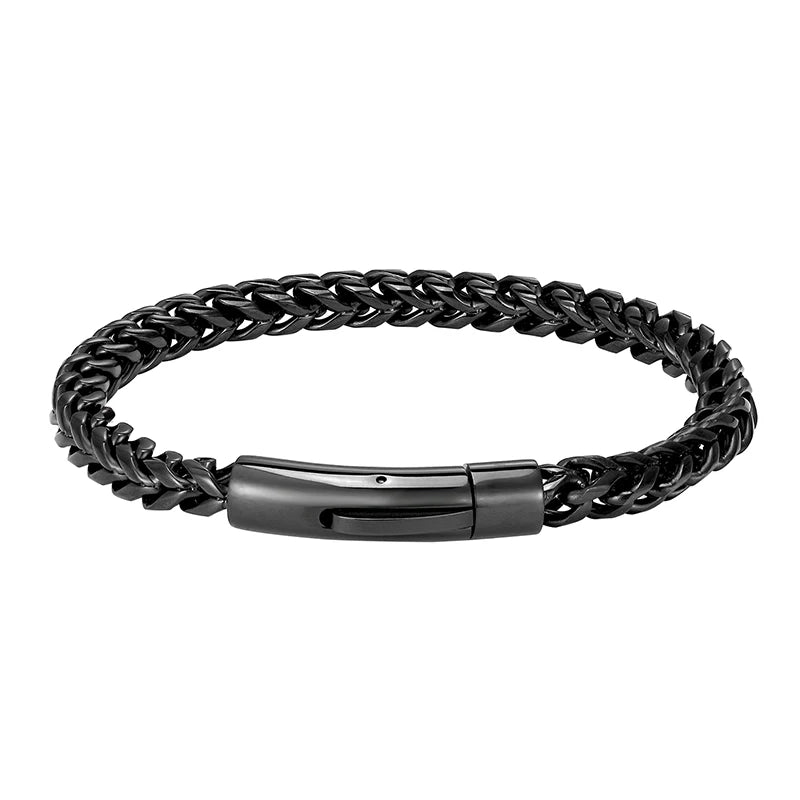 MKENDN Locomotive Men Punk Rock Bicycle Chain Bracelet 18k Gold Plated Stainless Steel Magnet Button Male Jewelry Gifts