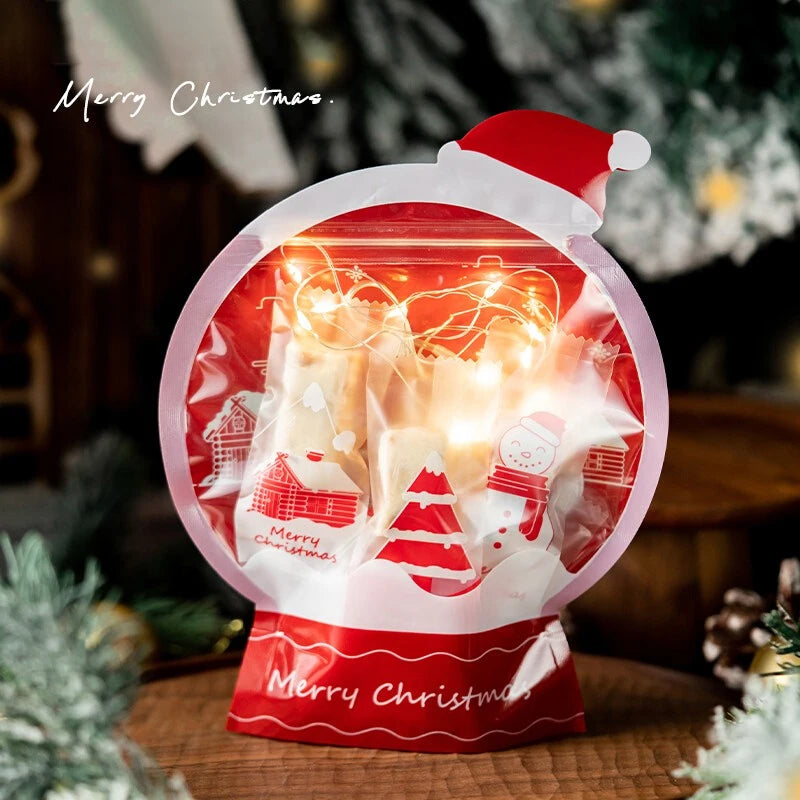 LBSISI Life 25pcs Ball Shape Christmas Gift Bag For Candy Chocolate Cookie Nougat Biscuit Packing Gift Tree Santa Zipper Bags