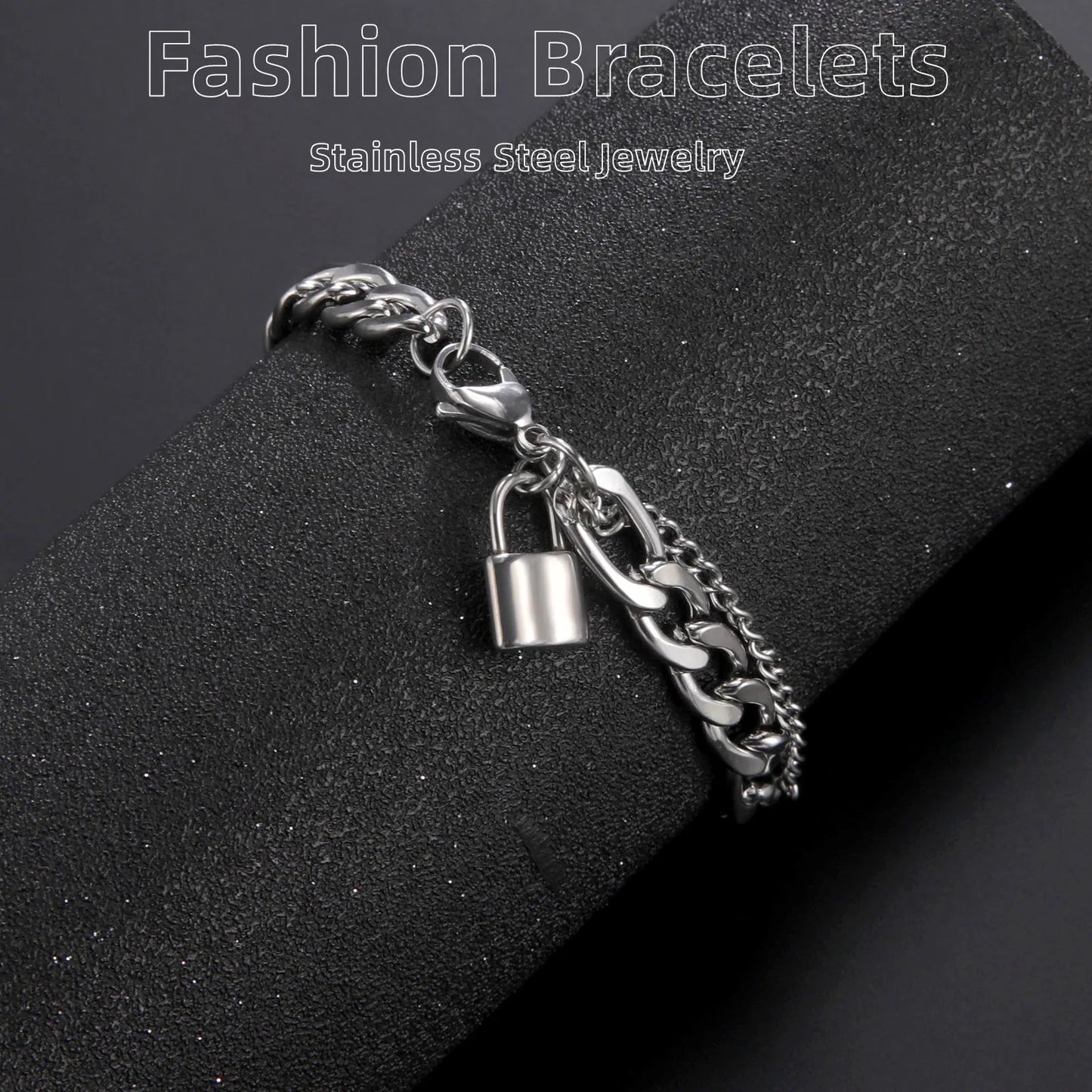 Hip Hop Jewelry for Men Stainless Steel Double Layer Cuban Chain Bracelet for Women Padlock Pendant Jewelry for Party Gift