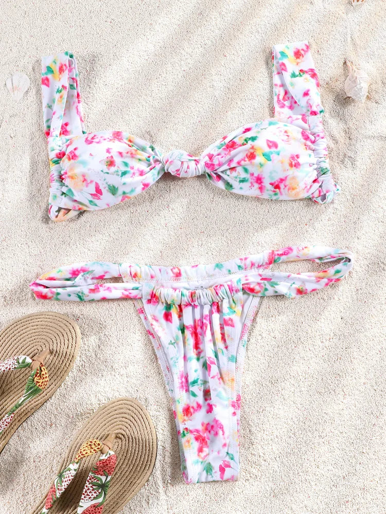ZRTAK Sexy Micro Bikini Sets Two Piece Suit Women Swimsuit Push Up Bikinis 2024 Bathing Suit Swimwear Print Beachwear Solid