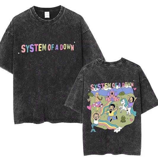 Washed Vintage System of A Down Toxicity Music Album Cover T-shirts Men Women Rock Oversized 90s Alternative Metal Merch T Shirt