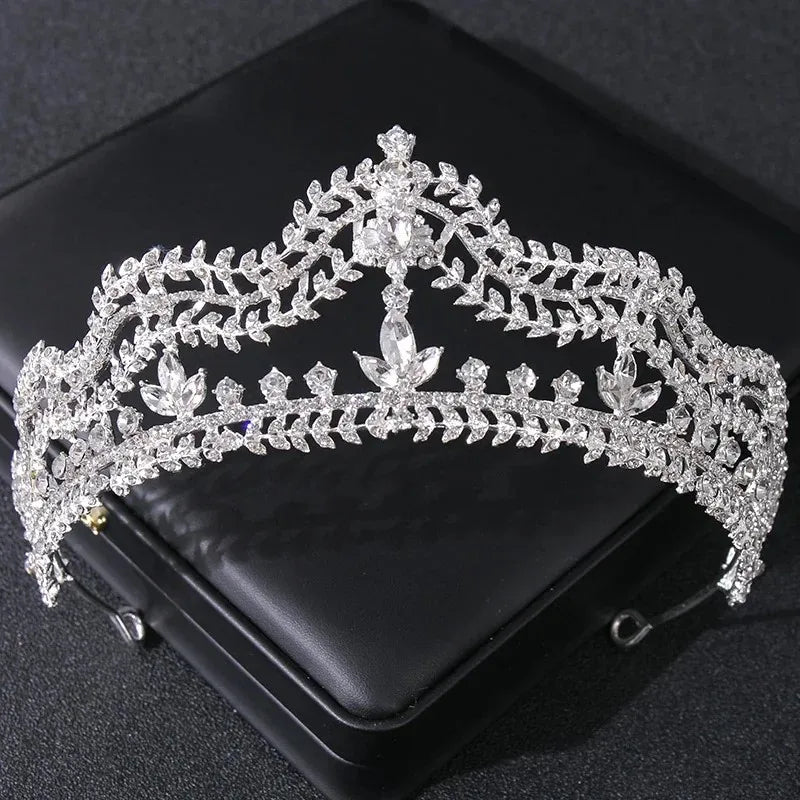 Luxury Silver Color Crystal Pearls Bridal Tiaras Crown Baroque Rhinestone Pageant Diadem Bride Headband Wedding Hair Accessories