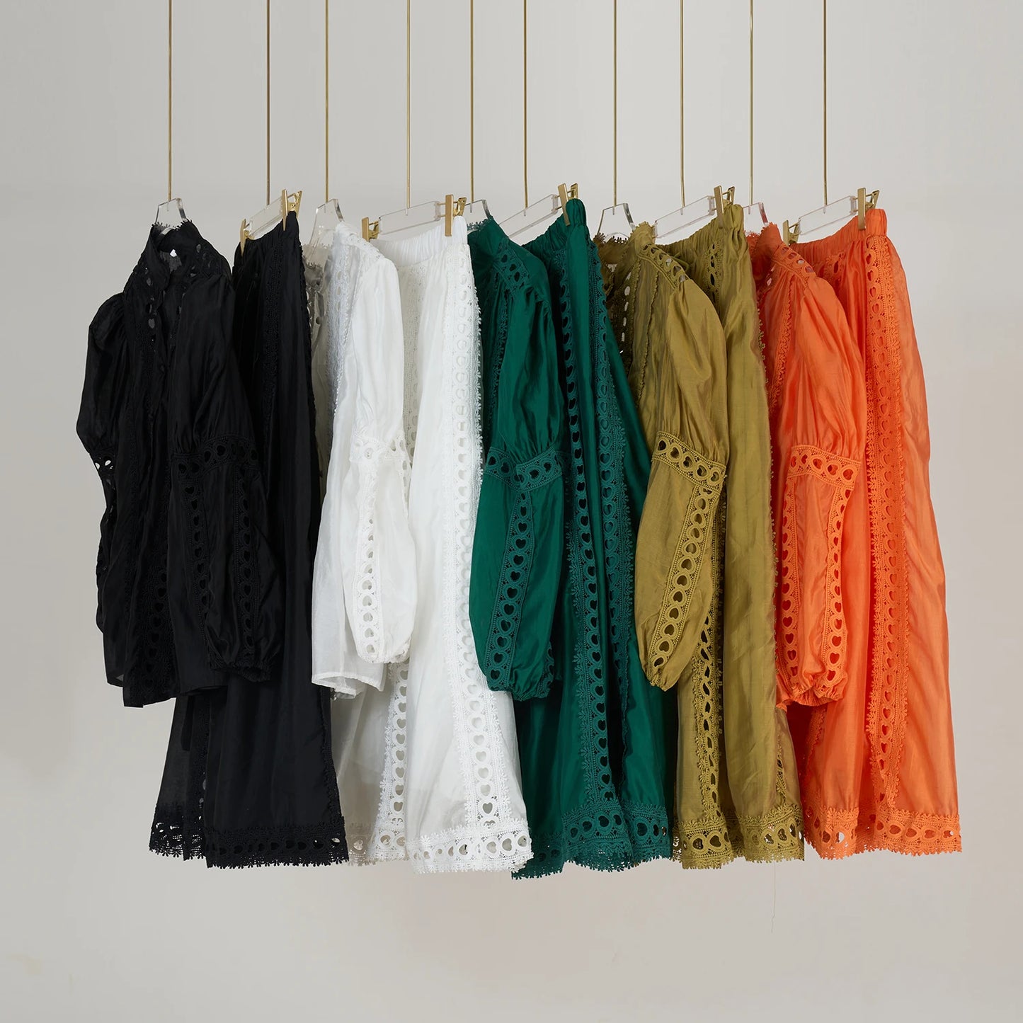 Elegant Embroidery Long Dress 2 Piece Set Women Summer Autumn Hollow Out Crochet Shirts Elastic Waist Long Maxi Skirt Suits