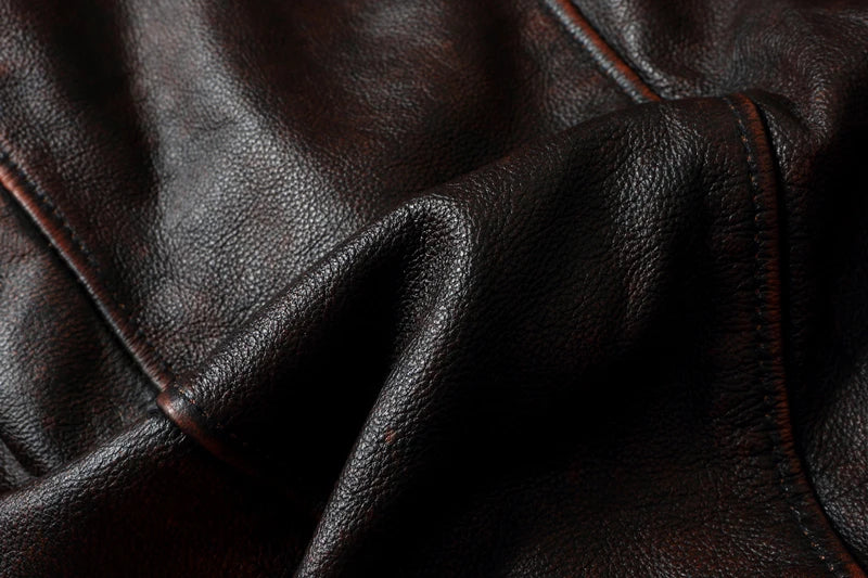 Vintage Red Brown Men Leather Jacket 100% Cowhide Jackets Slim Fit Soft Skin Coat Autumn Jaqueta Masculina De Couro