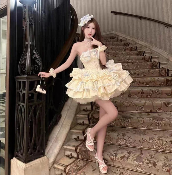French Celebrity Style Tea Party Princess Strapless Dress Sweet Slim-Fit Birthday Dress Lady Elegant Sleeveless Lolita Dresses