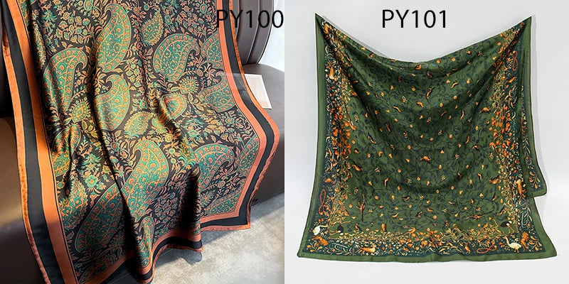Printed Satin Shawl Geometric Cashew Polyester Scarf For Women Fashion Outdoor Sun Protection Cape 180*85cm