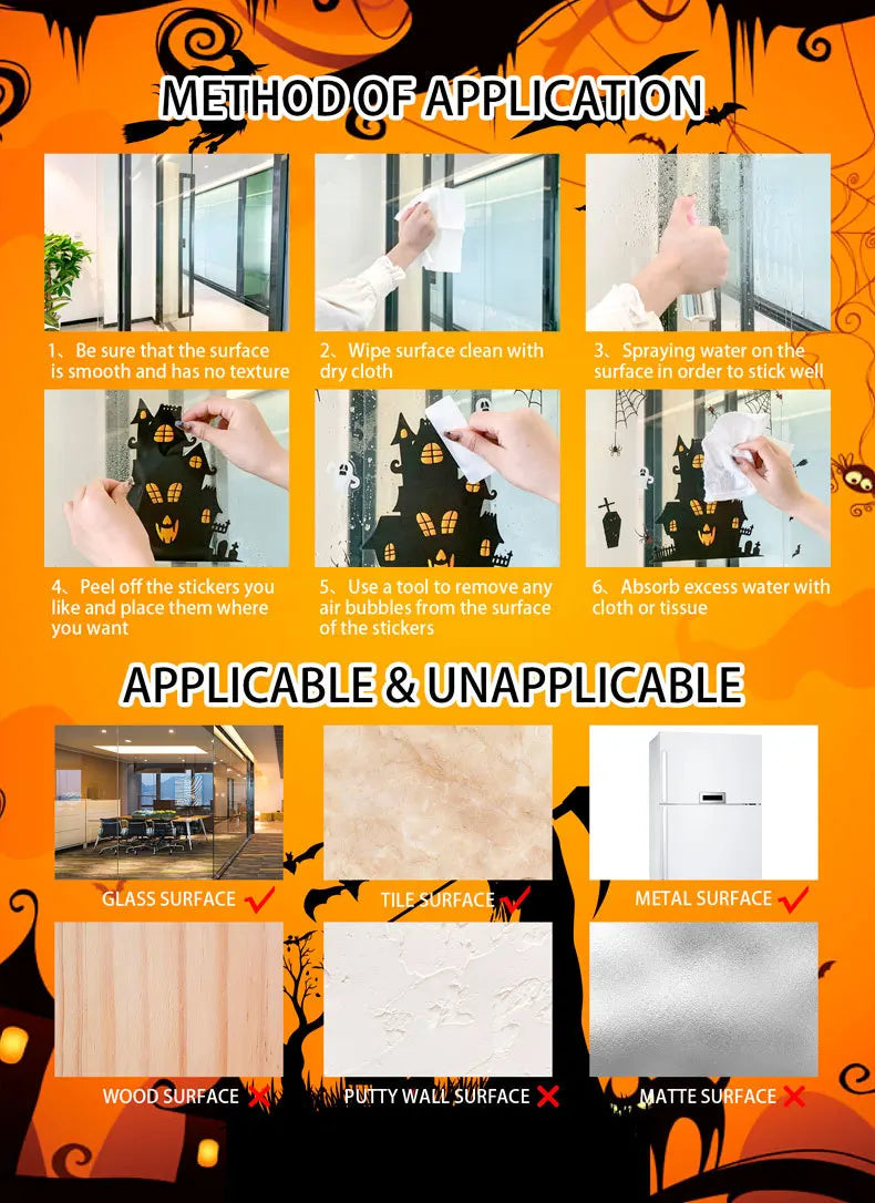 Halloween Window Decoration Stickers Ghost Scene PVC Self-Adhesive Glass Clings Holiday Atmosphere Decor Clearance Sale Set