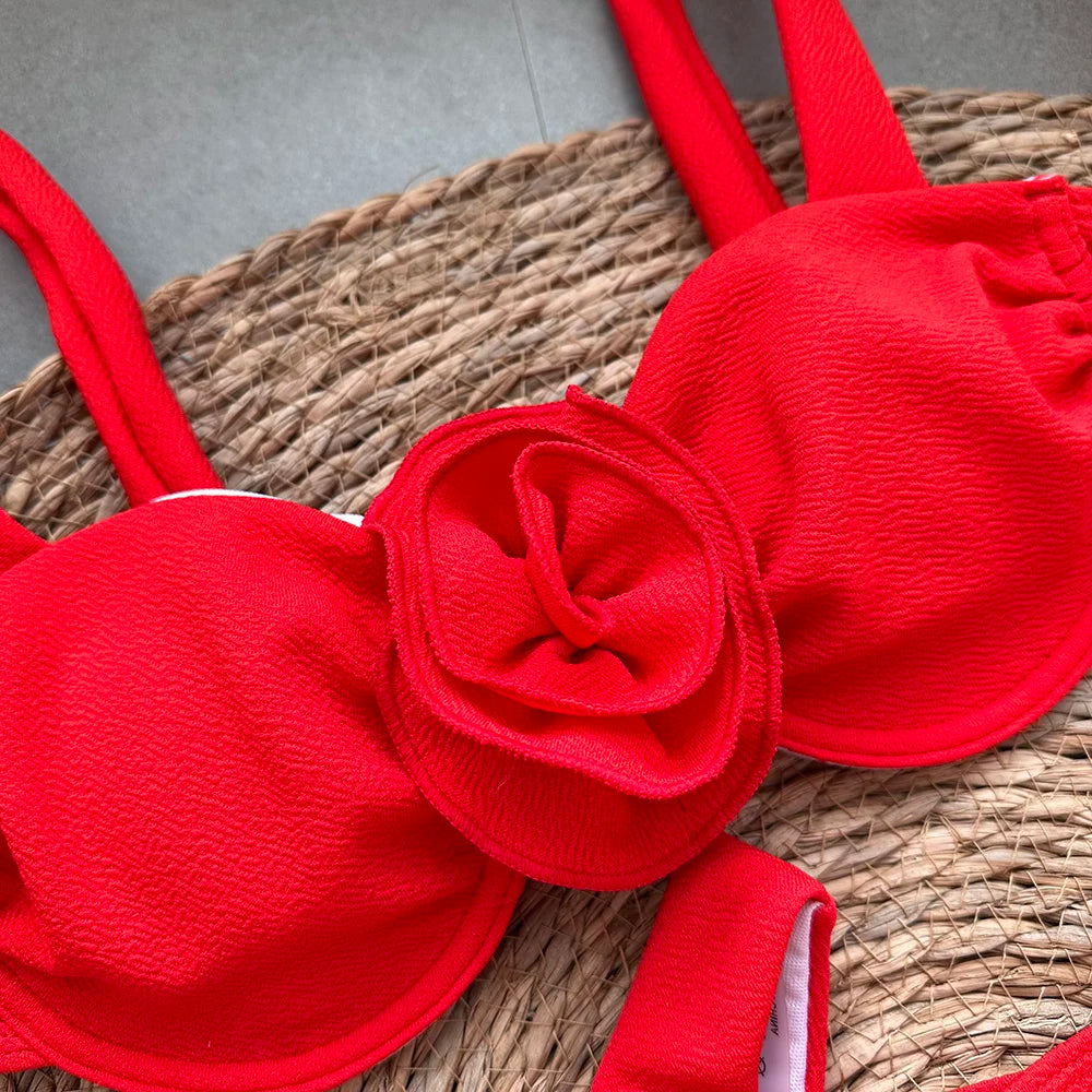 Sexy Floral Lace 3pieces Micro Bikini 2024 Women Swimsuit Female Swimwear Bikinis Set Brazilian Beach Wear Bathing Suit Biquini