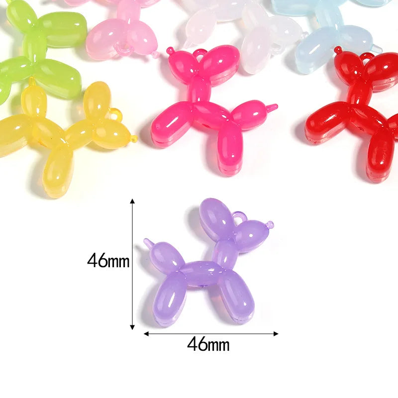 10pcs/Bag tiki hot 34mm Acrylic Jelly Colorful Cartoon 3D cute Balloon Dog DIY Bead Keychain Phone Chain Pendant Accessories
