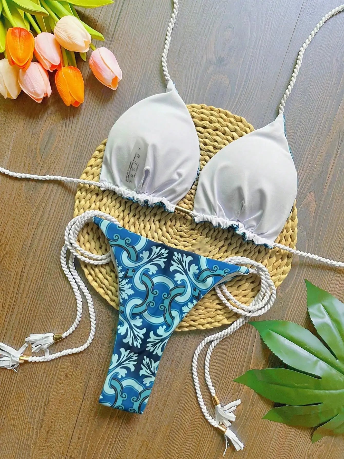 RUOTONSEPT 2024 Sexy Print Women's Swimsuit Braiding rope Bandage Bikinis Set Triangle Swimwear Bathing Suit Brazilian Biquinis